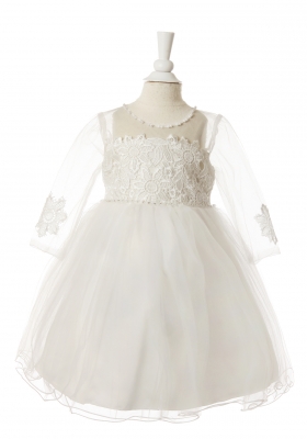 Girls Dress Style 10009 - Elegant Long Sleeve Dress with Floral Lace Details in White or Red